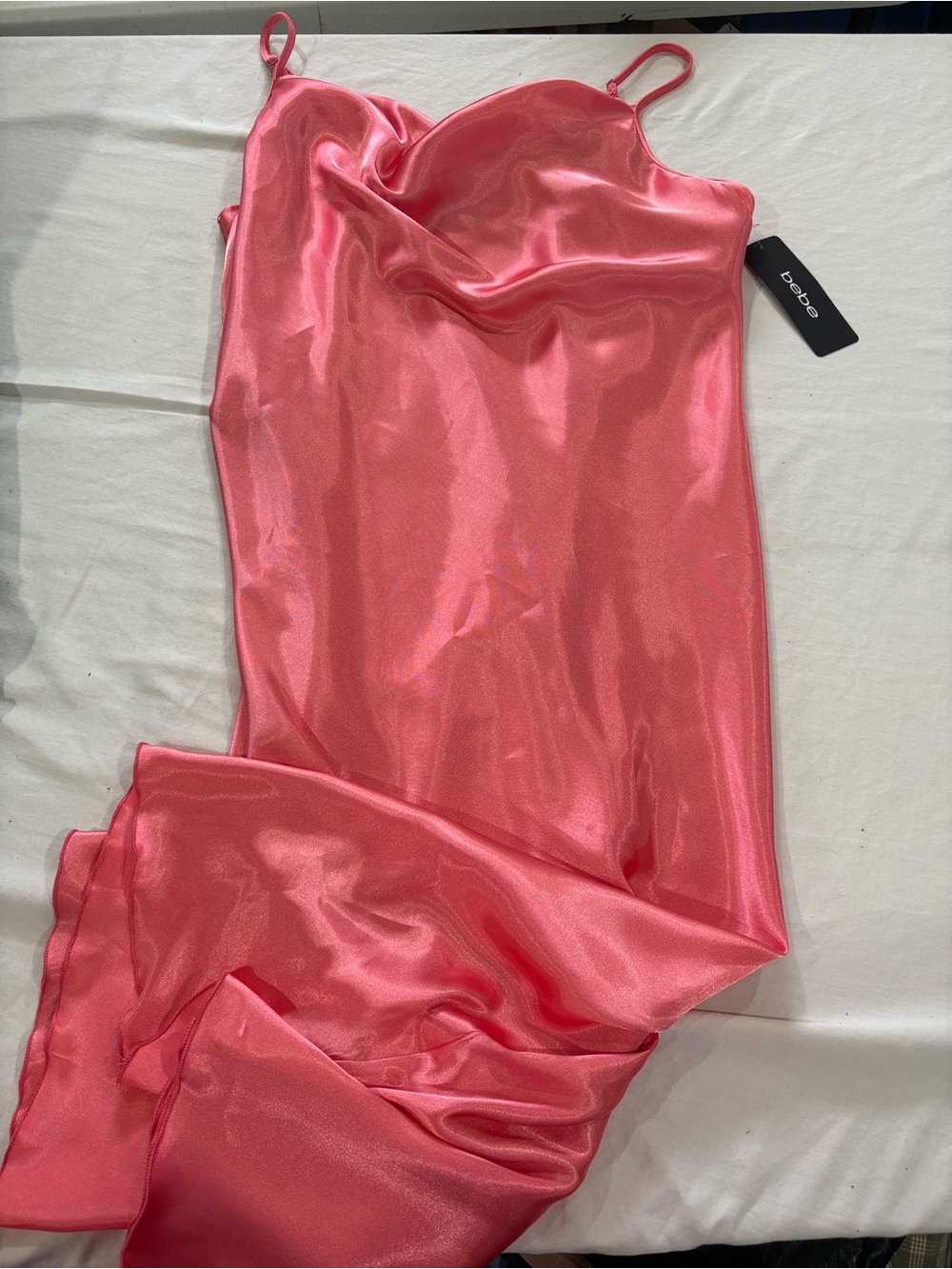 bebe Coral Satin Maxi Slip Dress